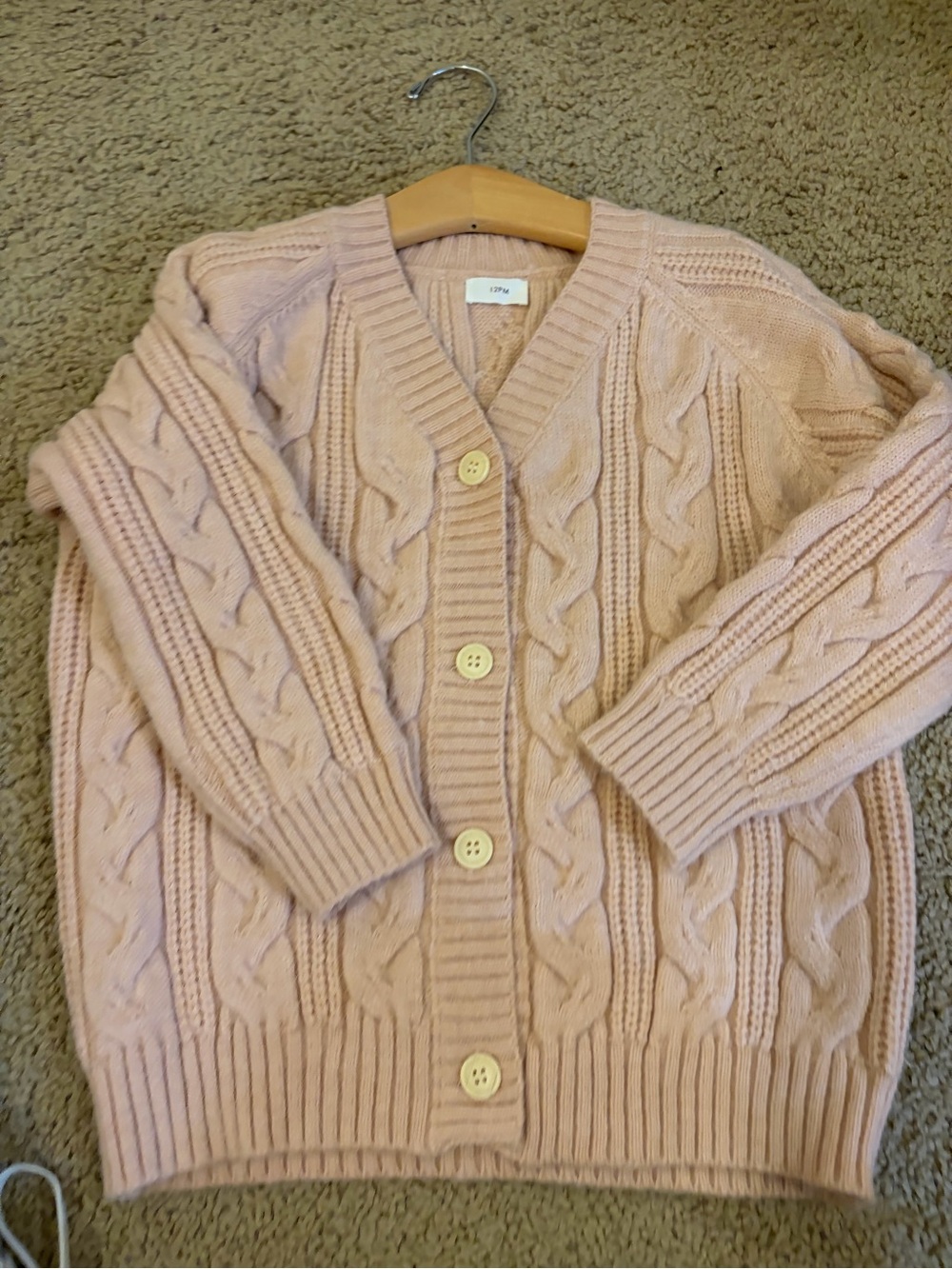 12 Pm By Mon Ami Blush Pink Cable Knit Button Cardigan